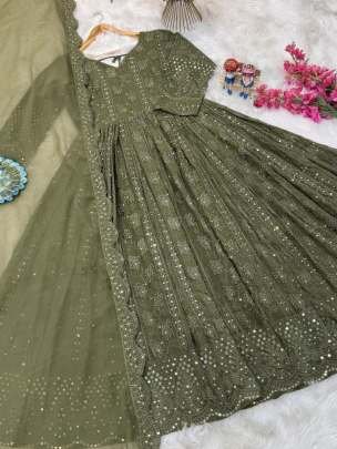 Readymade Party Look Sequince And Embroidery Work Georgette Gown