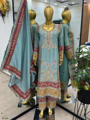 Readymade Pure Chinon Silk Embroidered Suits