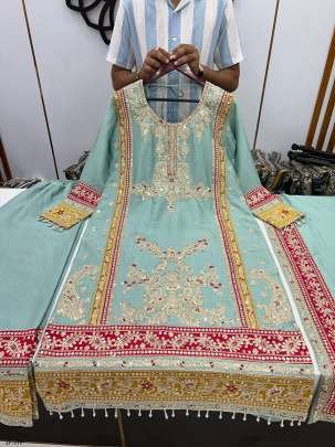 Readymade Pure Chinon Silk Embroidered Suits