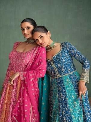 Real Georgette Rama Colour Arakali Style Gown With Dupatta