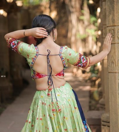 Real Mirror Work Digital Printed Pista Lehenga for Navratri 2026