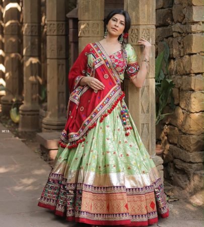 Real Mirror Work Digital Printed Pista Lehenga for Navratri 2026