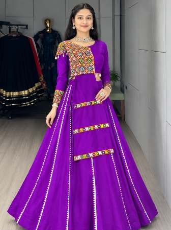 Real Mirror Work Purple Colour  Navrtri Lehenga