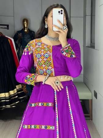 Real Mirror Work Purple Colour  Navrtri Lehenga