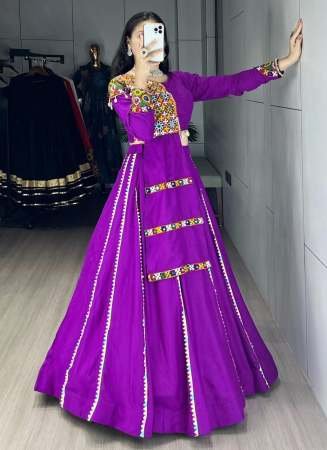 Real Mirror Work Purple Colour  Navrtri Lehenga