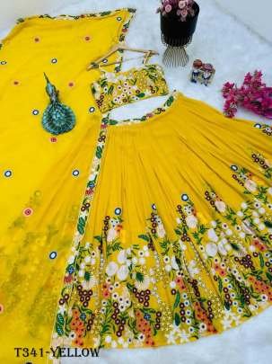 Real Modeling Yellow Georgette Lehenga Choli