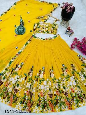Real Modeling Yellow Georgette Lehenga Choli