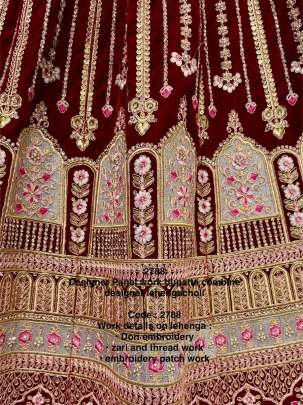Red And Maroon Celebrity Bridal Velvet Lehenga