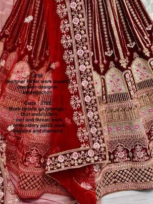 Red And Maroon Celebrity Bridal Velvet Lehenga