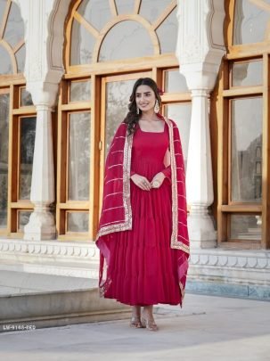 Red Attractive Full Sleeve Designer Faux Georgette Gown