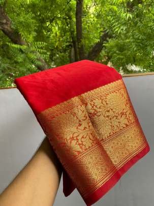 Red Banarasi Organza Kora Saree Dyeable Skirt Border