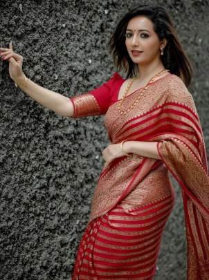 Red Banarasi Soft Silk Saree with Zari Work