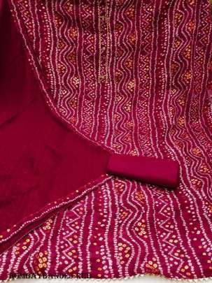 Red Bandhani Bombay Cotton Printed Dress Material