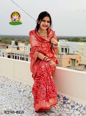 Red Bandhani Printed Soft Muslin Silk Saree