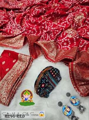 Red Bandhani Printed Soft Muslin Silk Saree