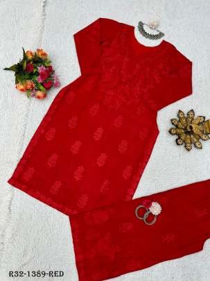 Red Chain Stitch Work Designer Palazo Suits