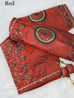 Red Color Copper Jari Heavy Embroidery Milan Silk  designer Ready made Blouse