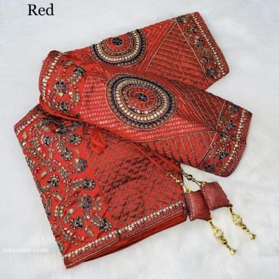 Red Color Copper Jari Heavy Embroidery Milan Silk  designer Ready made Blouse