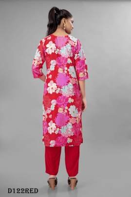Red Color Floral Printed Fancy Kurti Pant With Dupatta
