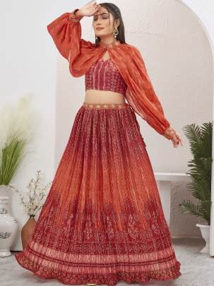 Red color Silk Blend Crushed Readymade Lehenga Choli