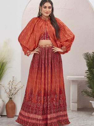 Red color Silk Blend Crushed Readymade Lehenga Choli