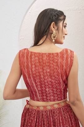 Red color Silk Blend Crushed Readymade Lehenga Choli