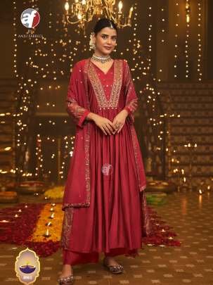 Red Color Viscose Kurti Palazzo and Dupatta by AF