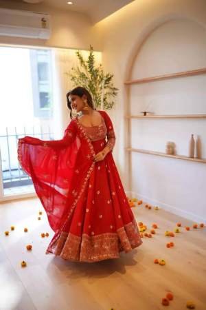 Red Colour karvachauth  Special  Sequence Work Anarkali Suit
