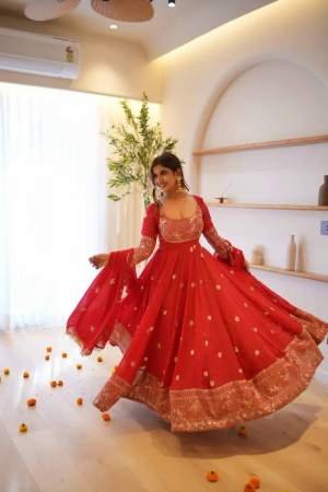 Red Colour karvachauth  Special  Sequence Work Anarkali Suit