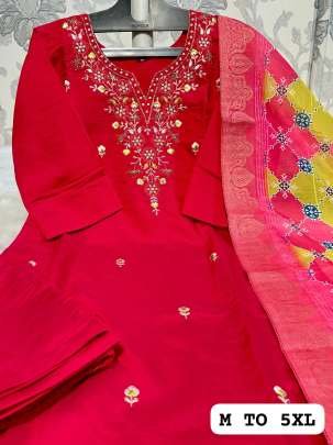 Red Colour Pure Muslin Silk Top, Bottom Dupatta Set
