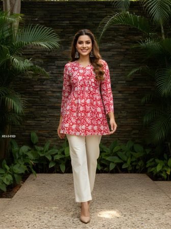 Red Cotton Printed Summer Wear Top