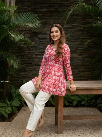 Red Cotton Printed Summer Wear Top