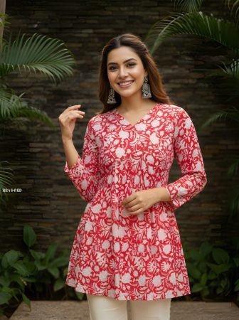 Red Cotton Printed Summer Wear Top