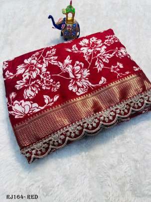 Red Crape Silk Saree With Crepe fabric Blouse
