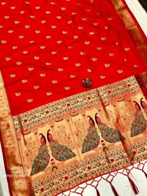 Red Designer Kanchipuram Paithani Silk Saree