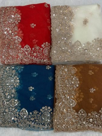 Red Designer Net Saree  With Heavy Sequence Embroidery Work