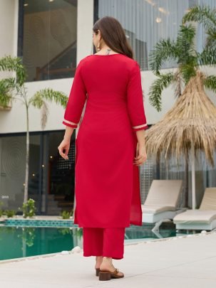 Red Embroidered Kurta Set with Printed Dupatta