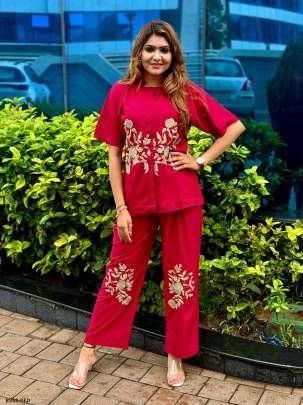 Red Embroidery Work Rich Look Imported Cord Set