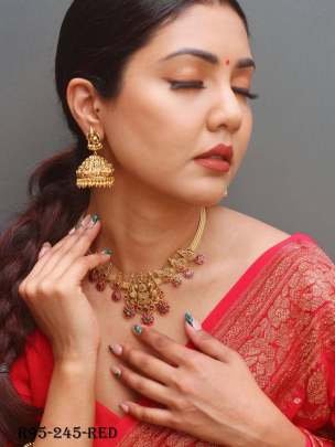 Red Flower Work Copper Zari Pure Silk Saree