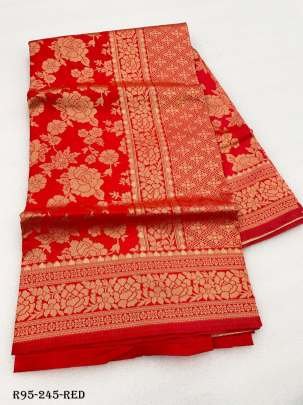 Red Flower Work Copper Zari Pure Silk Saree