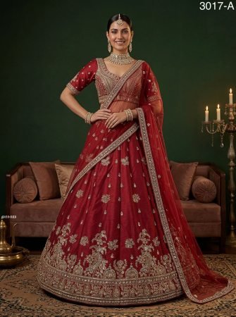 Red Gadhwal Silk Bridal Lehenga Choli with Zari Embroidery And Net Dupatta