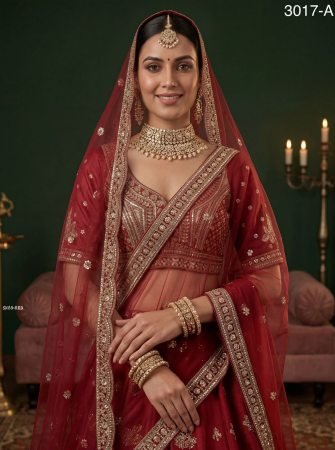 Red Gadhwal Silk Bridal Lehenga Choli with Zari Embroidery And Net Dupatta