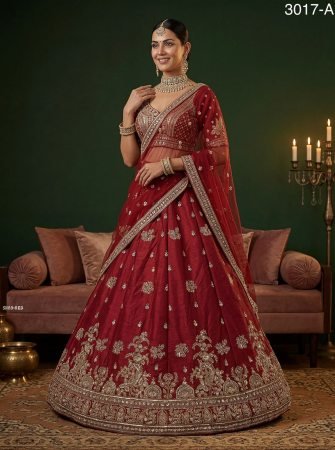 Red Gadhwal Silk Bridal Lehenga Choli with Zari Embroidery And Net Dupatta