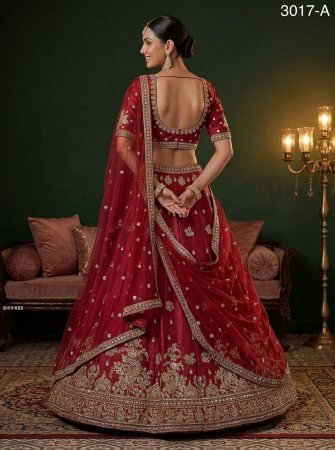 Red Gadhwal Silk Bridal Lehenga Choli with Zari Embroidery And Net Dupatta