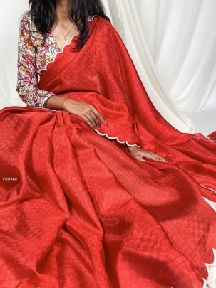 Red Gadwal Checks Arca Work Saree 