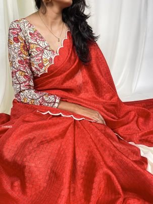 Red Gadwal Checks Arca Work Saree