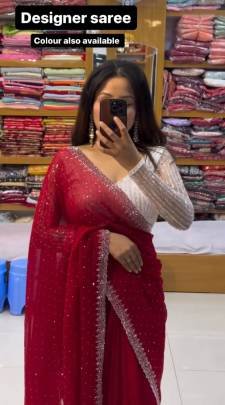 Red Georgette with Thred Sequnce work Designer saree