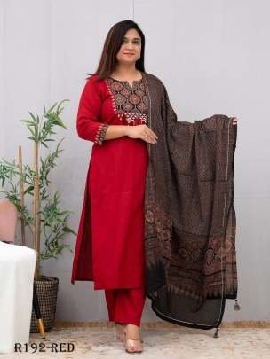 Red Handblock Printed Rayon Kurtis With Palazo