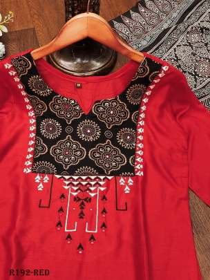 Red Handblock Printed Rayon Kurtis With Palazo