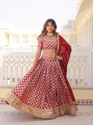 Red High Grade Pure Viscose Jacquard Lehenga Choli